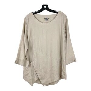 GoSilk 100% Linen Natural Beige Asymmetrical Pullover Tunic Blouse w Pocket Sz L